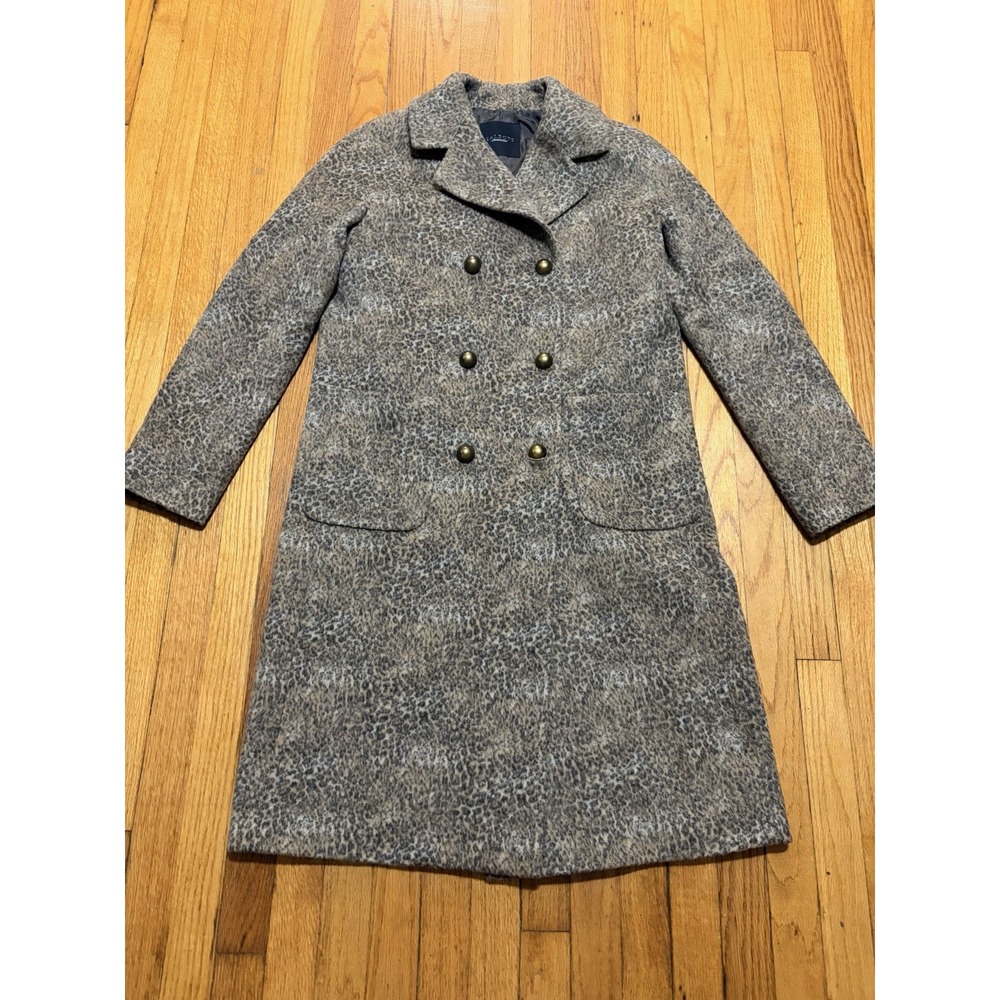 Talbots Leopard Print Boucle A-Line Double Breasted Coat Jacket Wmn Sz M (8-10)